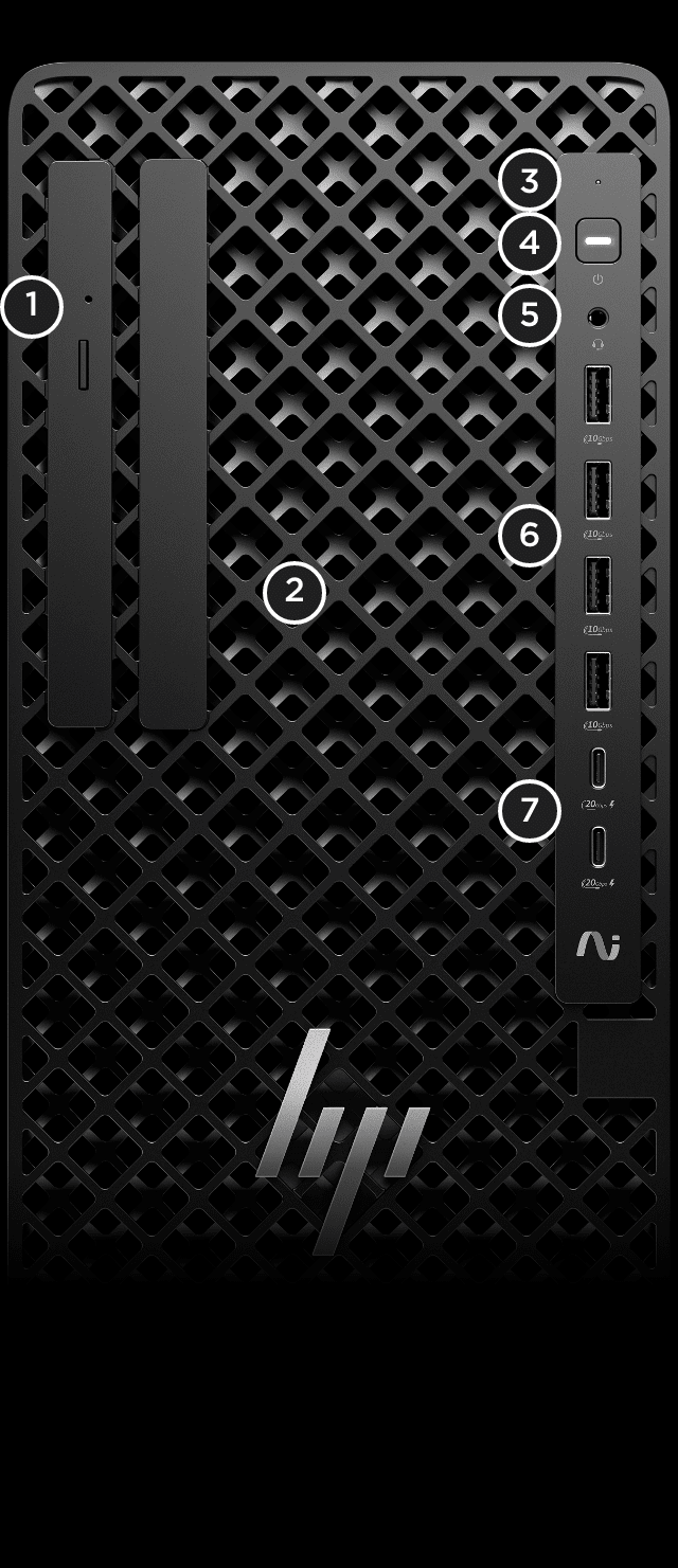 Z1 Tower G1i workstation desktop PC front view showing available ports.